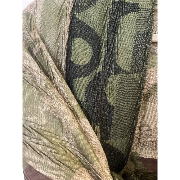 Nicole Marciano Rectangle Scarf Green&brown Textured Print Fringe 68x20 - Picture 2 of 8